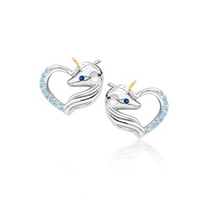 Cercei argint Unicorn si inima cu pietre bleu DiAmanti Z1728EGR_AQBL-DIA (Argint 925‰ 2,1 g.)